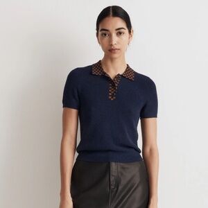 NWT Madewell Boucle Sweater Polo Tee in Blueberry Size XXS